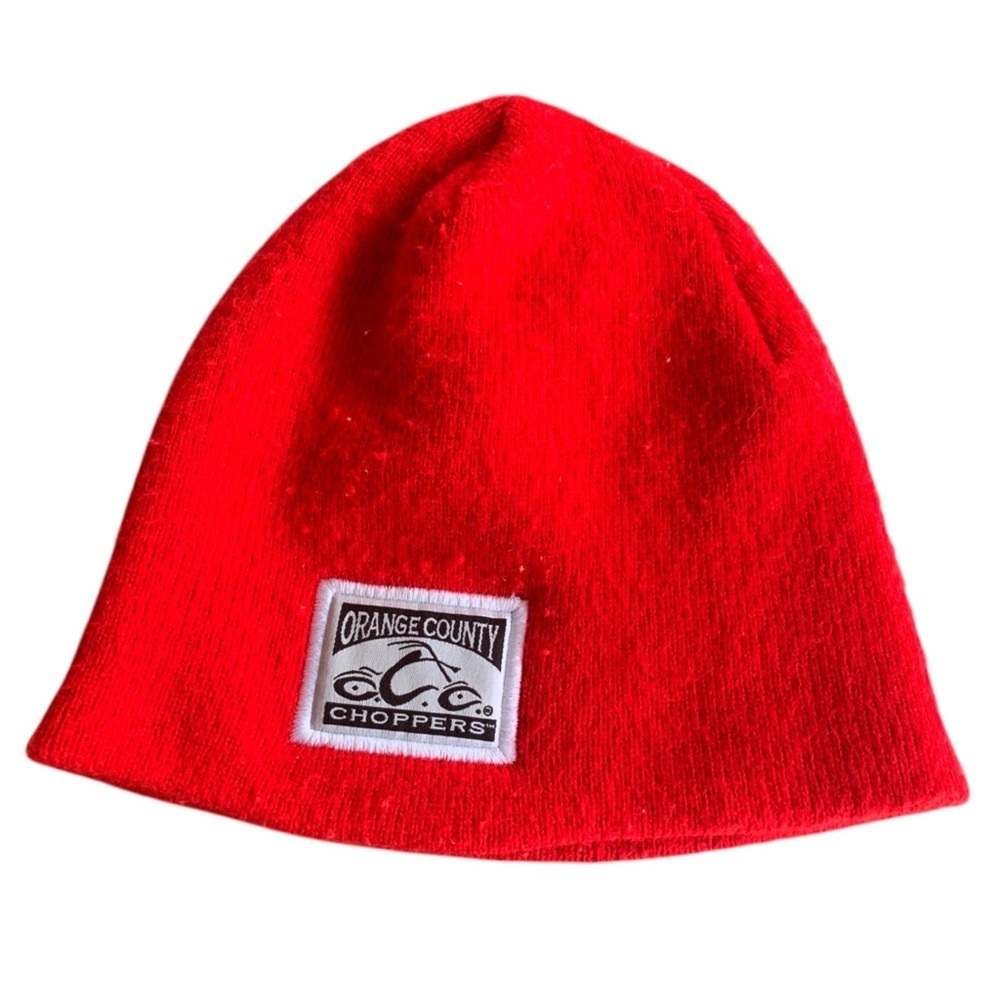 Vintage Orange County Choppers Beanie Tight Knit Red Made In USA Biker Y2K Toque